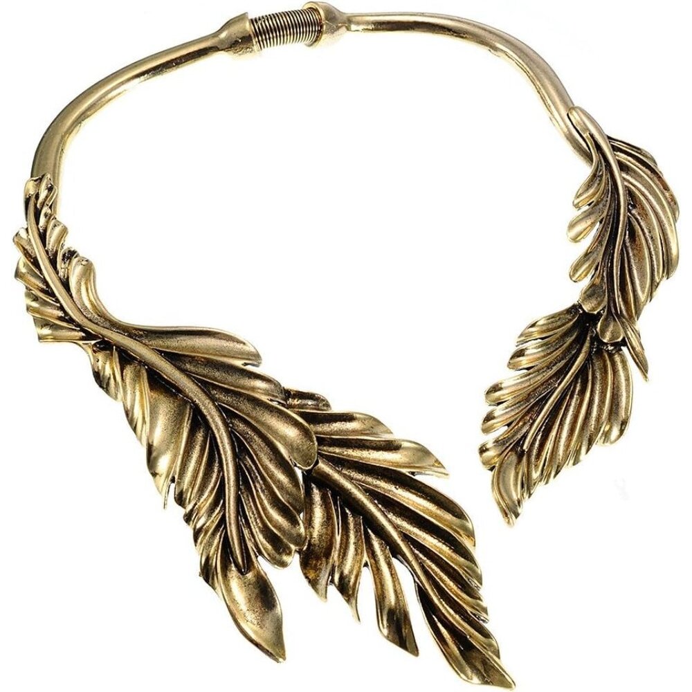 Women's Gold Alloy Statement Collar Bib Necklace Fringe Canine Shape - Picture 1 of 5